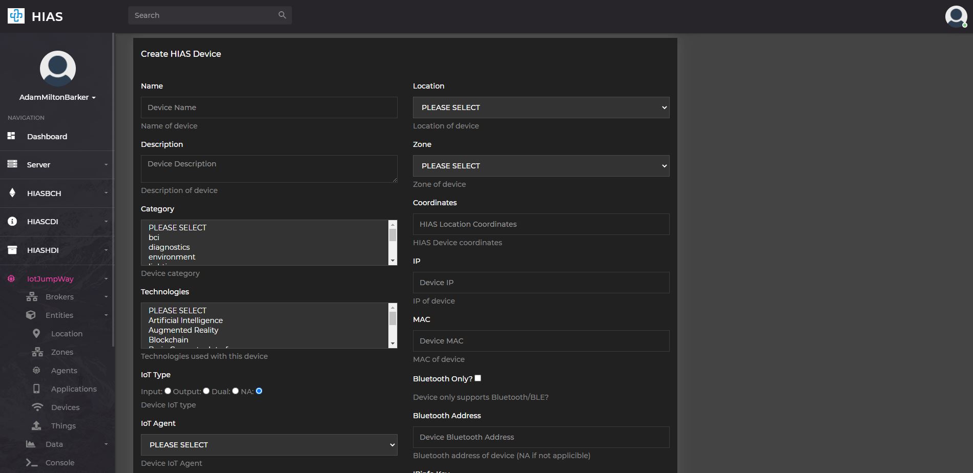 HIAS UI - iotJumpWay Management